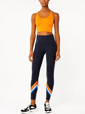 NWOT Tory Burch Sport Tempo Chevron Leggings, Navy Rainbow S